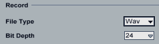 The Bit Depth and File Type for audio recordings can also be set in Live's Preferences Bit Depth.png