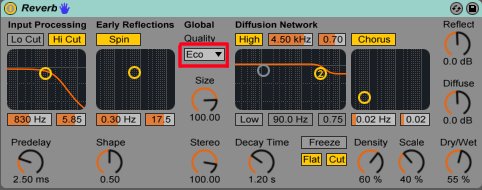 The Reverb Eco mode can be set using the Quality drop down menu. Eco mode.png