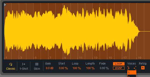 Setting the device poliphony to 1 will force Simpler to never use more than one voice. Setting the device poliphony to 1 will force Simpler to never use more than one voice.